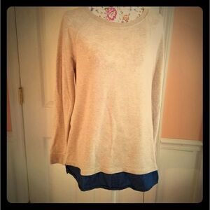 3 for $18‎ Faded Glory Cream and Faux Denim Long Top Size M